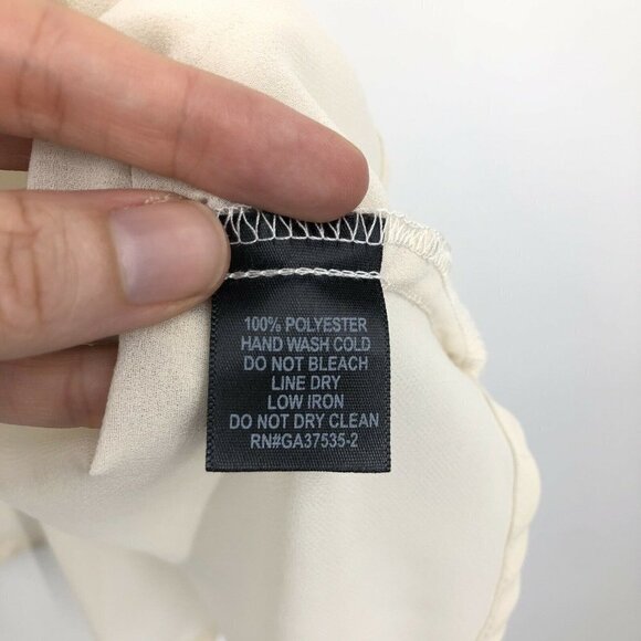 Monteau Top Cream Cold Shoulder High Low Sheer Chiffon Button Up Short Sleeve M - Picture 9 of 9